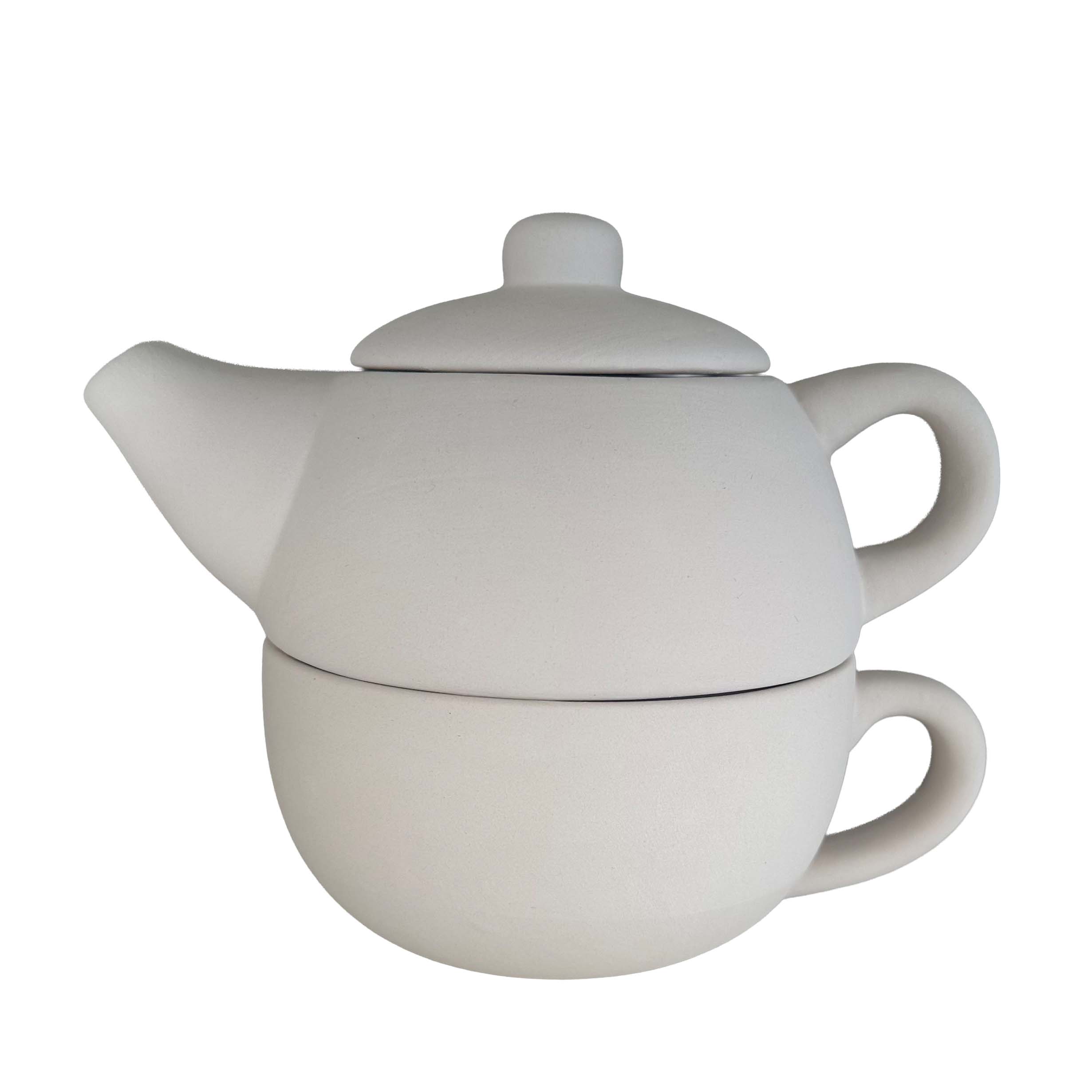 Conjunto de bule com chávena em cerâmica pronto para pintar