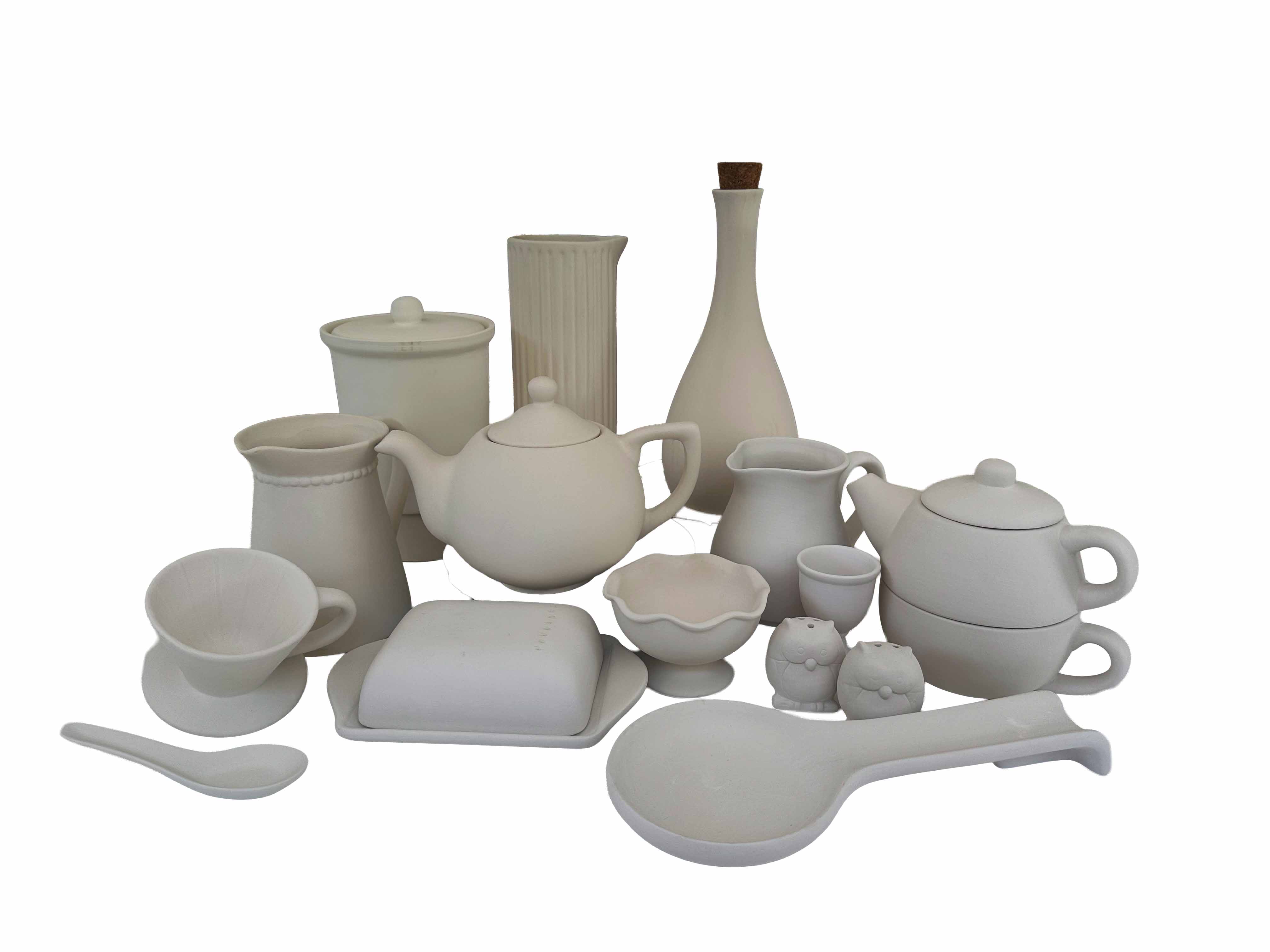 Utensílios de cozinha em cerâmica bisque prontos para pintar